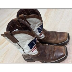 Durango Kids Patriotic American Flag Cowboy Boots 13M Brown Western Rodeo USA